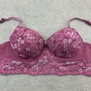 Adore Me Bra 34D Longline Bra Adored Demi Lace Pink Floral Sexy